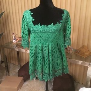 MODA International smock eyelet puff sleeve top